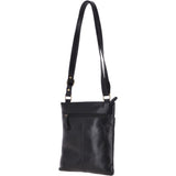 Small Zip Top Vegetable Tanned Leather Cross Body Bag Black : V-20