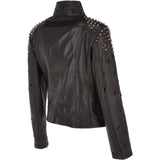 Ladies Vegetable Tanned Leather Studded Biker Jacket Black: DC 648