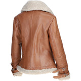Ladies Sheepskin Aviator Jacket with Faux Fur Lining Cognac: 2419
