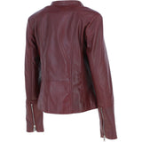 Real Leather Ladies Biker Jacket with Mandarin Collar Burgundy: AWL-N32