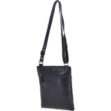 Small Zip Top Vegetable Tanned Leather Cross Body Bag Navy : V-20