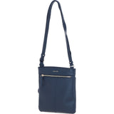 Genuine Leather Crossbody x Shoulder Bag with Golden Accents Navy: 64239