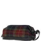 Ashwood Leather & Harris Tweed® Cloth Unisex Washbag Black/Green/Red: TW-40-07-BR
