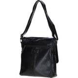Leather Messenger Bag with Front Buckle Pockets Black: TL-007