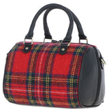 Ashwood Leather & Harris Tweed® Cloth Medium Barrel Bag Black/Red: TW-62-14-BR