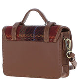 Ashwood Leather & Harris Tweed® Cloth Mini Satchel Bag with Twist Lock Tan/Red: TW-32-08-TR