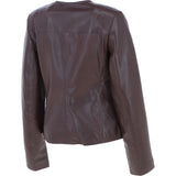Collarless Ladies Casual Leather Jacket Borduex: AWL-1282