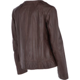Womens Collarless Leather Jacket  Mid Brown/nap: AWL-280