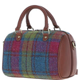 Ashwood Leather & Harris Tweed® Cloth Medium Barrel Bag Tan/Purple: TW-62-13-TP