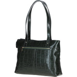 Velutto Eleganza' Zip Mid Section Real Leather Shoulder Bag Green/croc: 52234