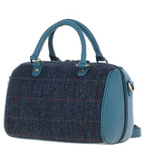 Ashwood Leather & Harris Tweed® Cloth Medium Barrel Bag Teal/Navy: TW-62-16-TN