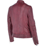 Ladies Leather Biker Jacket Bordeaux: N-12