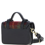Ashwood Leather & Harris Tweed® Cloth Micro Satchel Bag with Twist Lock Black/Green/Red:TW-36-07-BR
