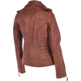 Women's Leather Biker Jacket Tan: 2741