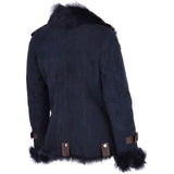 Womens Luxury Side Zip Toscana Suede Sheepskin Pilot Jacket Ombre Blue: KB-806
