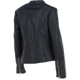 Real Leather Ladies Biker Jacket with Mandarin Collar Black: AWL-N32