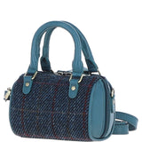 Ashwood Leather & Harris Tweed® Cloth X-Small Barrel Bag Teal/Navy: TW-60-16-TN
