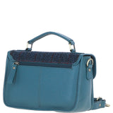 Ashwood Leather & Harris Tweed® Cloth Satchel Bag Teal/Navy: TW-68-16-TN