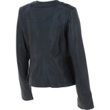 Collarless Ladies Casual Leather Jacket Black: AWL-1282