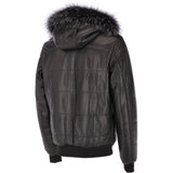 Men's Leather Hooded Bomber Jacket Black: 1160