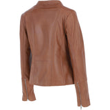 Real Leather Ladies Biker Jacket with Mandarin Collar Tan: AWL-N32