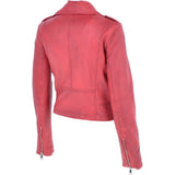 Short Leather Biker Jacket Raspberry: 6617