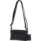 Two Section Zip Top Leather Crossbody Bag Black: K-44