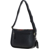 Elegant Ashwood Leather & Harris Tweed® Cloth Crossbody Bag Black/Green/Red: TW-27-07-BR