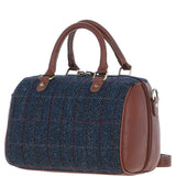 Ashwood Leather & Harris Tweed® Cloth Medium Barrel Bag Tan/Navy: TW-62-11-TN