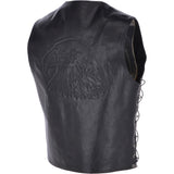 Men's Leather Embossed Laced Waistcoat Black: W/COAT EAGLE
