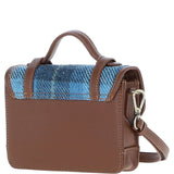Ashwood Leather & Harris Tweed® Cloth Mini Satchel Bag with Twist Lock Tan/Blue: TW-32-05-TB