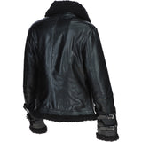 Ladies Sheepskin Aviator Jacket with Faux Fur Lining Black: 2419