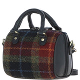 Ashwood Leather & Harris Tweed® Cloth Small Barrel Bag Black/Green/Red: TW-61-07-BR