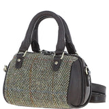 Ashwood Leather & Harris Tweed® Cloth X-Small Barrel Bag Brown/Green: TW-60-09-BG