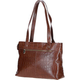 Velutto Eleganza' Zip Mid Section Real Leather Shoulder Bag Cognac/croc: 52234