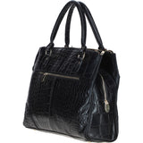 Three Section A4 Croc Print Leather Work Bag Black: A4 Work Bag