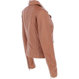 Ladies Leather Biker Jacket Tan: G-Celia22