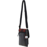 Ashwood Leather & Harris Tweed® Cloth Twist Lock Crossbody Bag Black/Green/Red: TW-31-07-BR