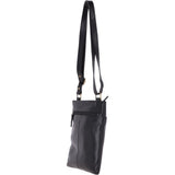 Small Zip Top Vegetable Tanned Leather Cross Body Bag Black : V-20