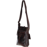Compact Leather Messenger Bag with Front Buckle Pocket Brown: TL-005