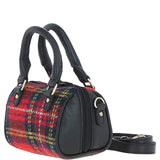 Ashwood Leather & Harris Tweed® Cloth X-Small Barrel Bag Black/Red: TW-60-14-BR