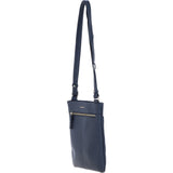 Genuine Leather Crossbody x Shoulder Bag with Golden Accents Dark Blue: 64239