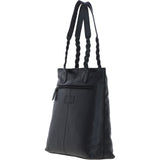 Black Leather Shoulder Bag with Leopard Print Pocket: ELA 1128