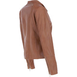 Real Leather Ladies Biker Jacket with Mandarin Collar Tan: AWL-N32