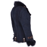 Womens Luxury Side Zip Toscana Suede Sheepskin Pilot Jacket Ombre Blue: KB-806