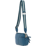 Compact Twin Zip Ashwood Leather Crossbody Bag Teal: X-35