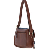 Elegant Ashwood Leather & Harris Tweed® Cloth Crossbody Bag Tan/Navy: TW-27-011-TN