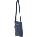 Genuine Leather Crossbody x Shoulder Bag with Golden Accents Navy: 64239