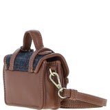 Ashwood Leather & Harris Tweed® Cloth Micro Satchel Bag with Twist Lock Tan/Navy:TW-36-11-TN