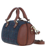 Ashwood Leather & Harris Tweed® Cloth Small Barrel Bag Tan/Navy: TW-61-11-TN